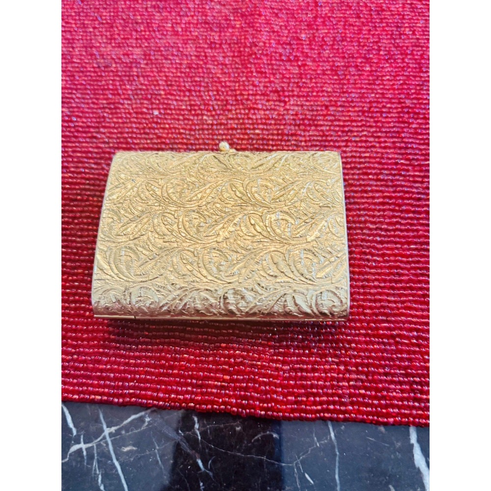 Vintage Gold Tone Engraved Cigarette Case Floral Scroll Pocket Holder Retro